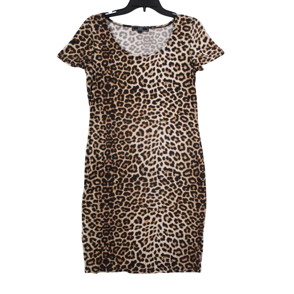 Vibe Sportswear Womens Leopard Print Bodycon Mini Dress Brown Black Large